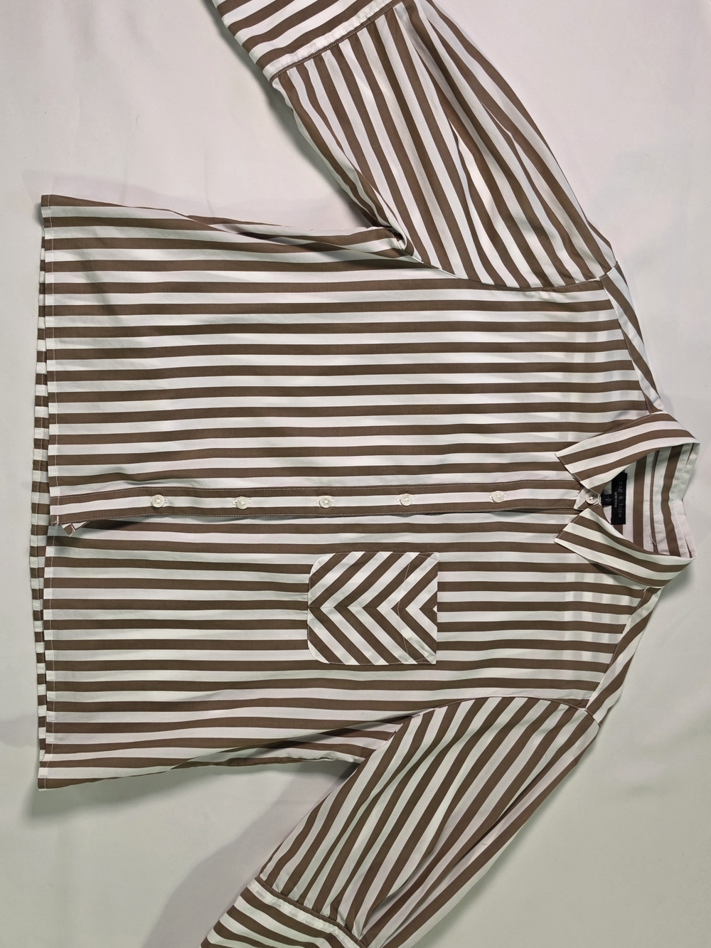rag & bone Brown and White Vertical-Stripe Button-Up Shirt